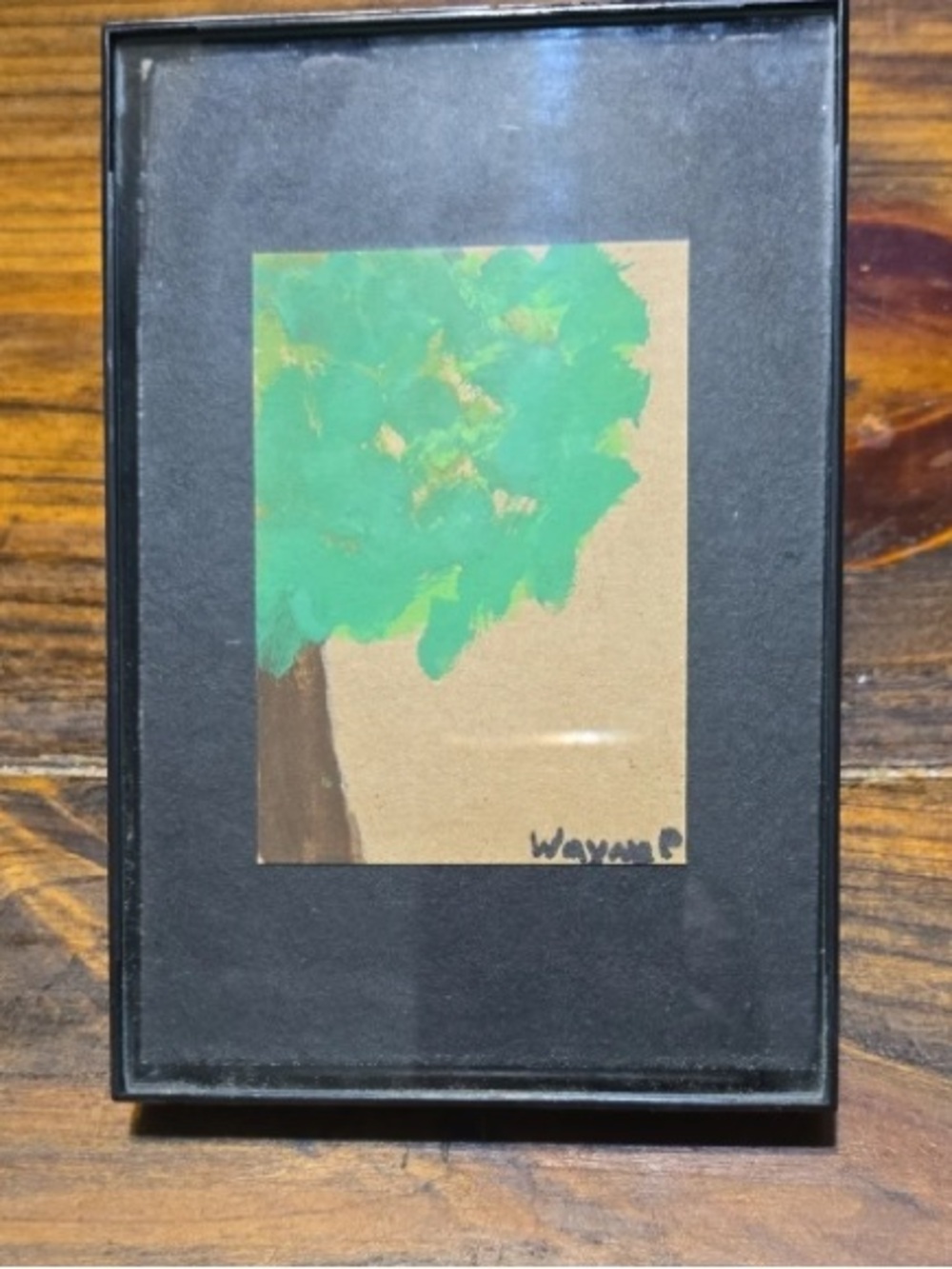 Framed Tree Painting on Brown Card